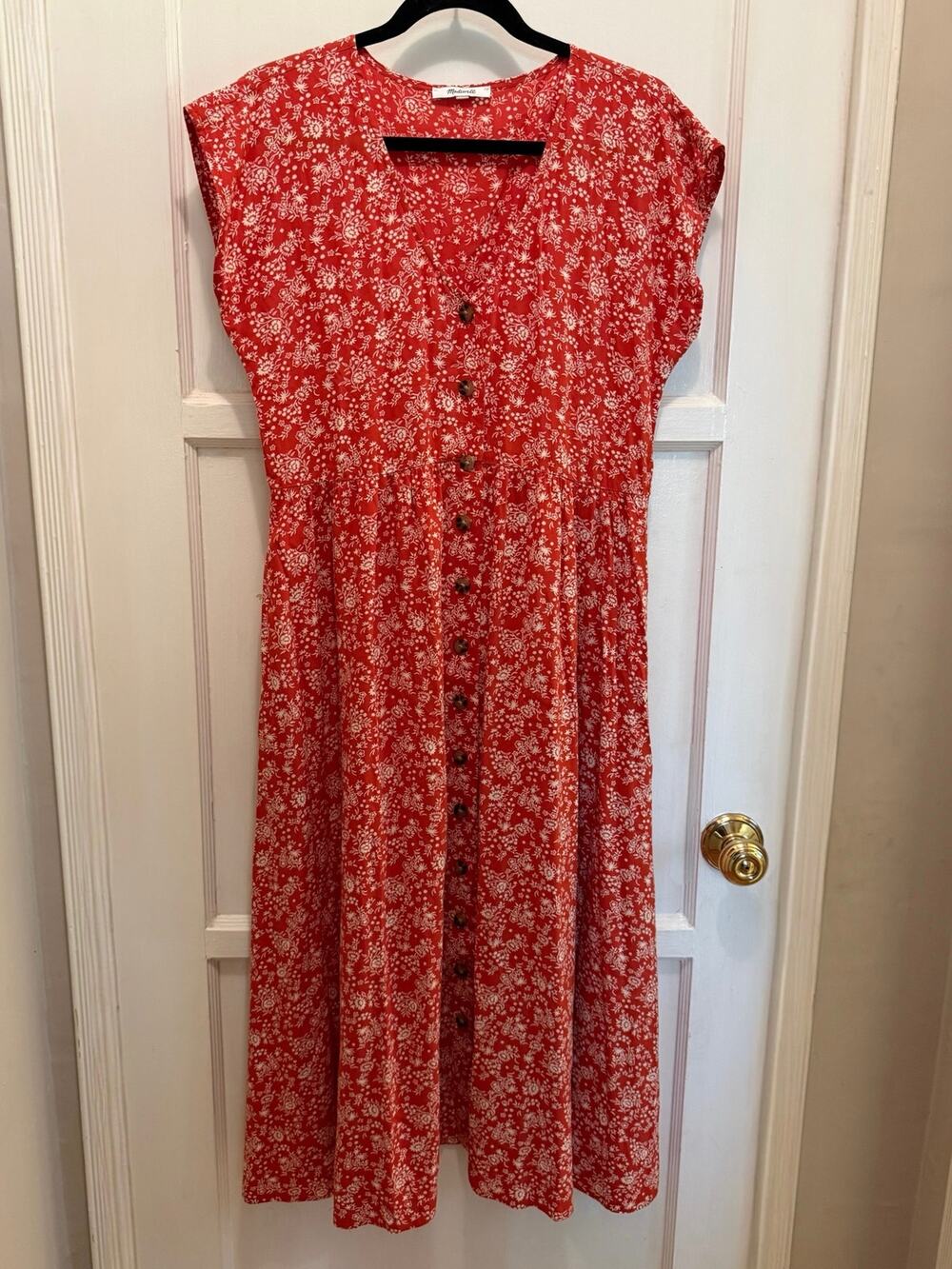 NEW Madewell Orange Ditsy Floral Midi Dress S Prairie Cottagecore Coquette Boho